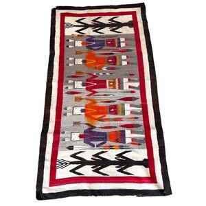 Rare Vtg Navajo Yei pictorial rug figures of the Holy People (Yei) -69x38 inches